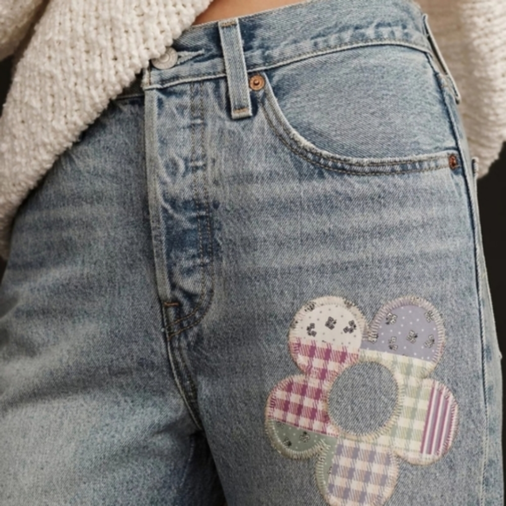 Levi's 501 Jeans Patchwork Daisy Flower